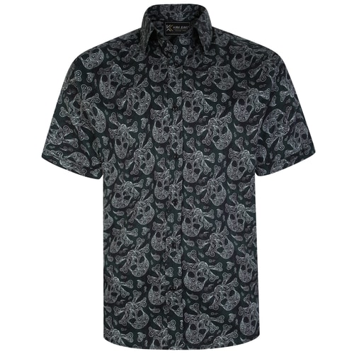 KAM Retro Skull Print Shirt Black